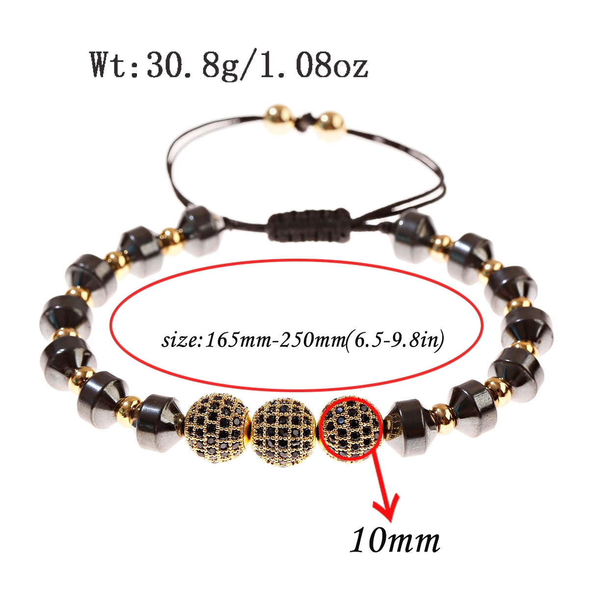 Luxury Micro Pave CZ 8mm Disco Charm Men Bracelet Classic Hematite Beaded Woven Bracelets Bileklik Women Jewelry