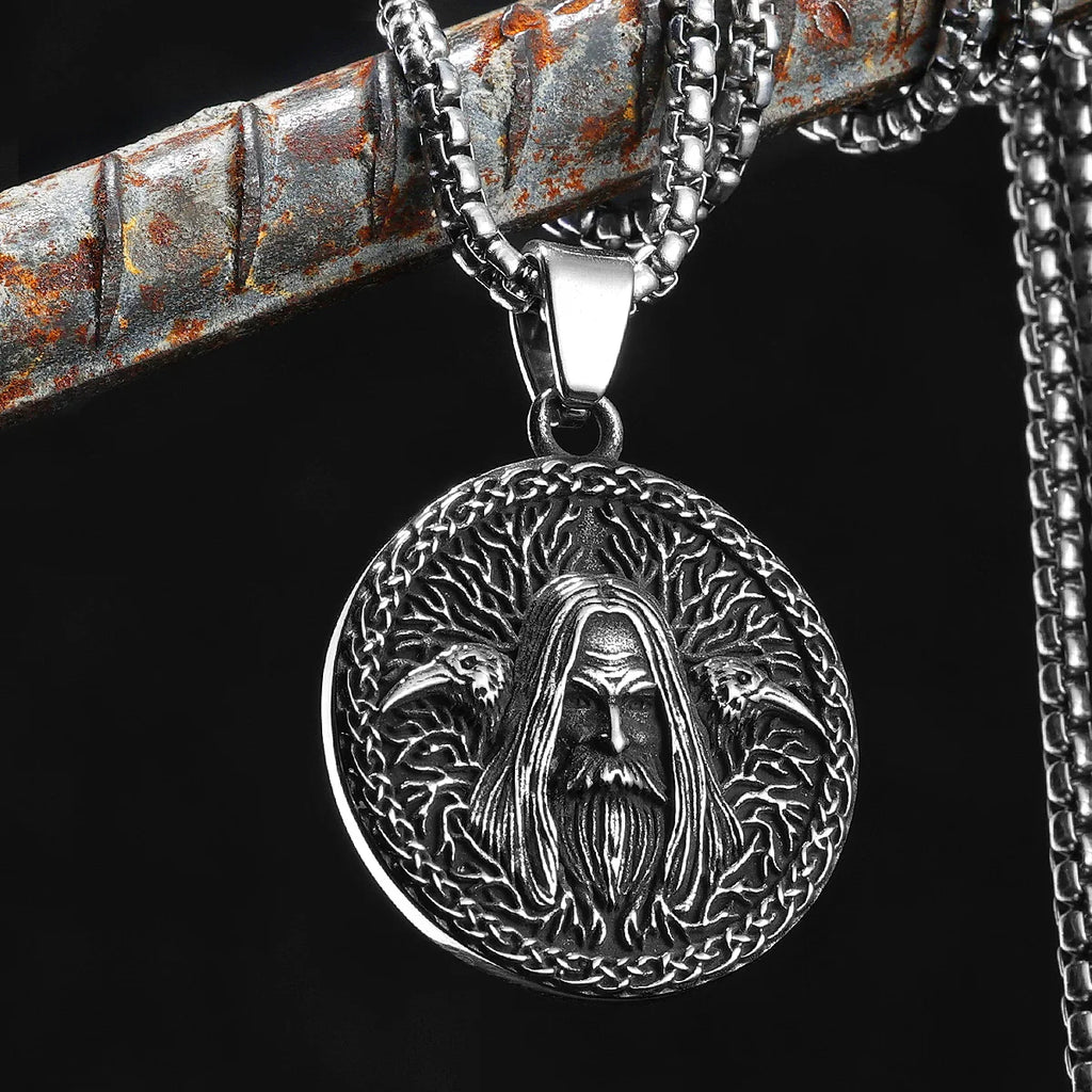 Viking Raven Wizard Pendant Necklace — Stainless Steel