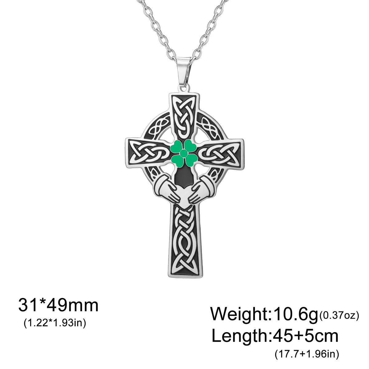 Celtic Cross Shamrock Claddagh Pendant Necklace — Stainless Steel