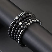 Black-Tone Beaded Bracelet Set — 6mm 8mm Wrap