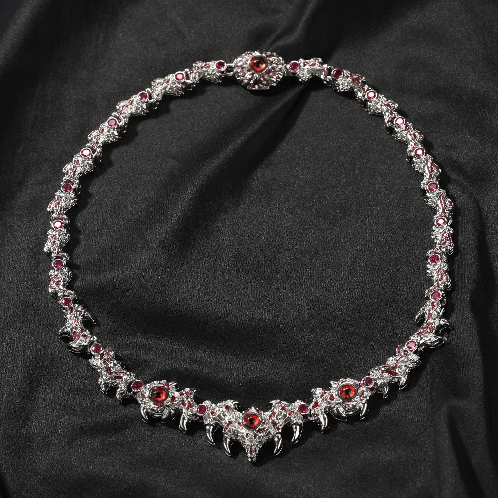 UWIN Iced Out Silver Color Red Eyes Chain Necklaces for Women Men Thrilled Claws Cubic Zirconia Hip Hop Jewelry for Gift