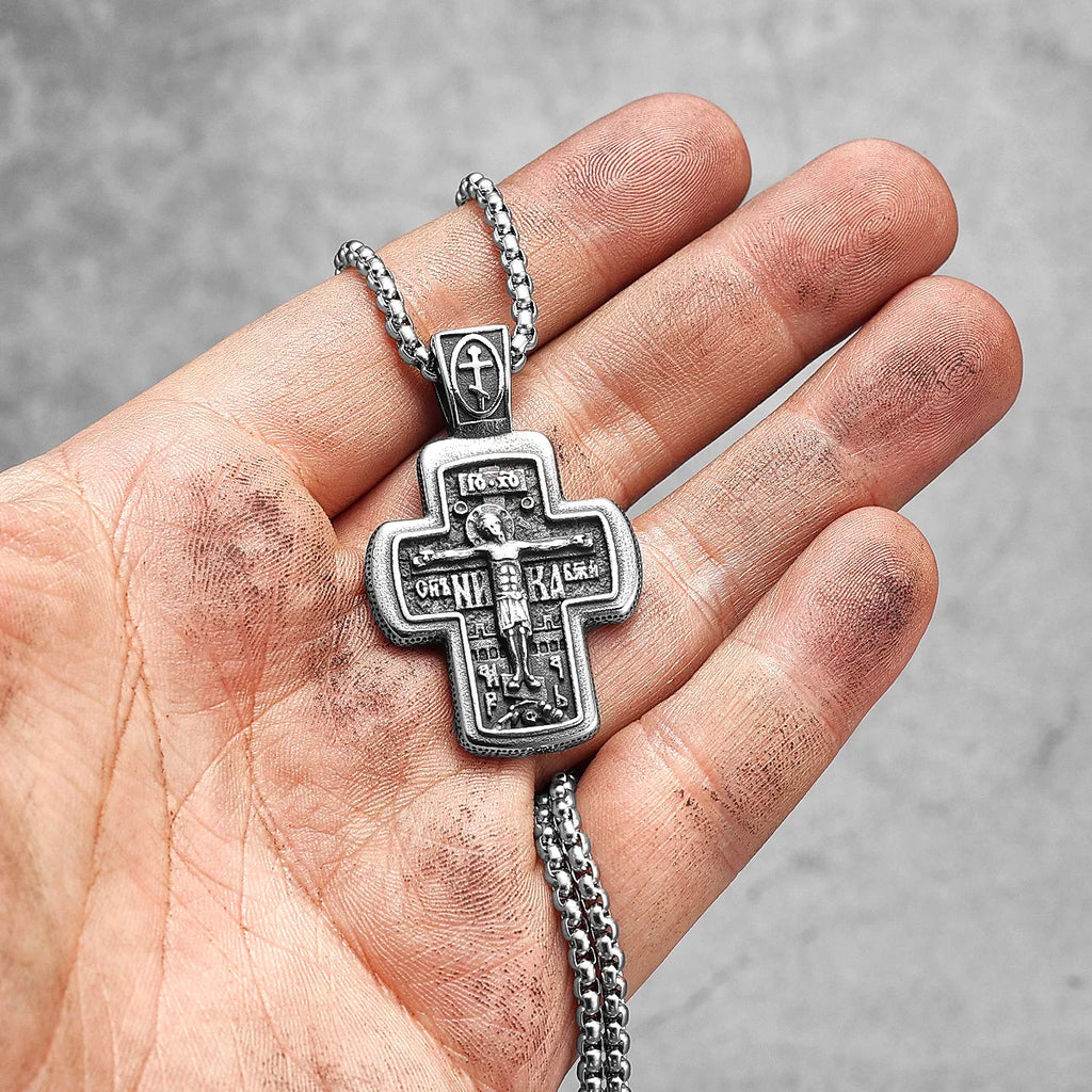 Religion Jesus Cross Stainless Steel Men Women Necklaces Pendants Chain Punk Gothic Trendy Jewelry Creativity Gift Wholesale