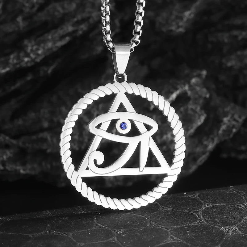 Ancient Egyptian Gods Eye of Horus Triangular Eye Stainless Steel Necklace Suitable for Men and Girls Retro Punk Lucky