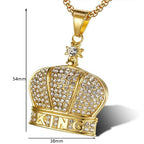 Iced Out King Crown Pendant Tennis Necklace — Stainless Steel