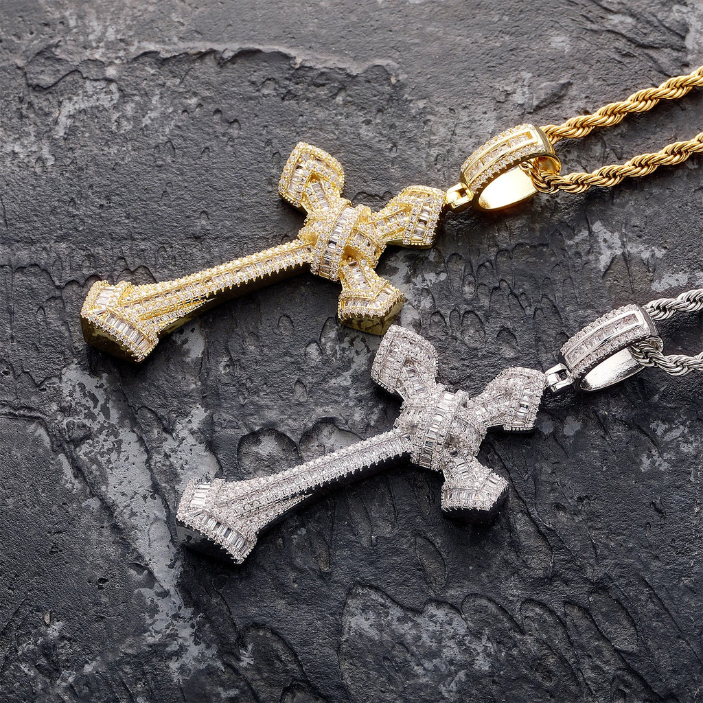 Iced Out Cross Pendant Necklace with Chain Type Options