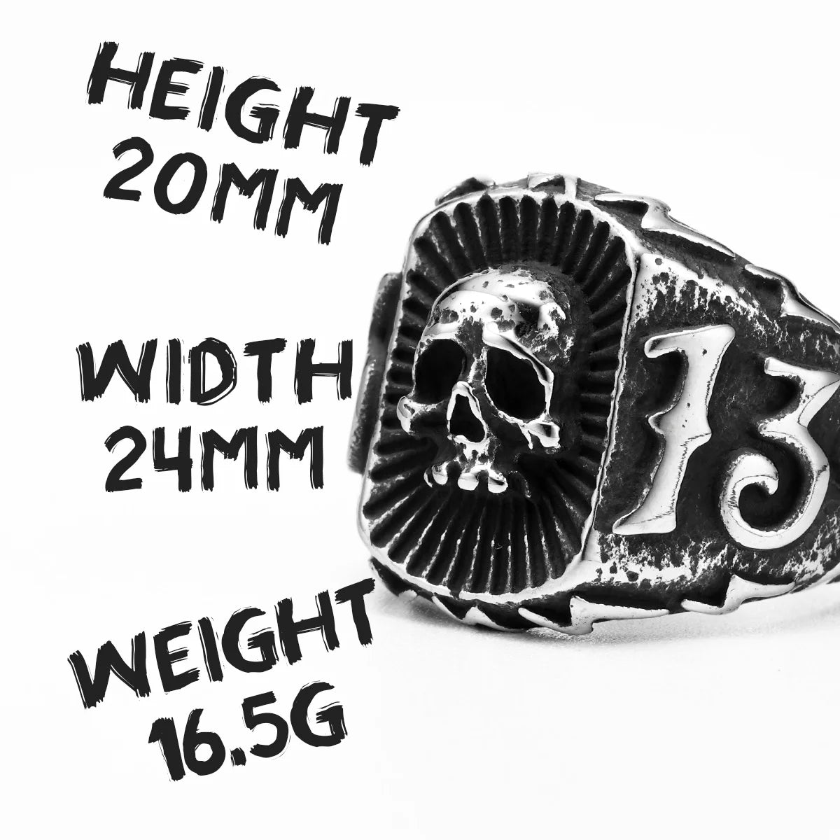 Lucky 13 Skull Ring Black — Stainless Steel