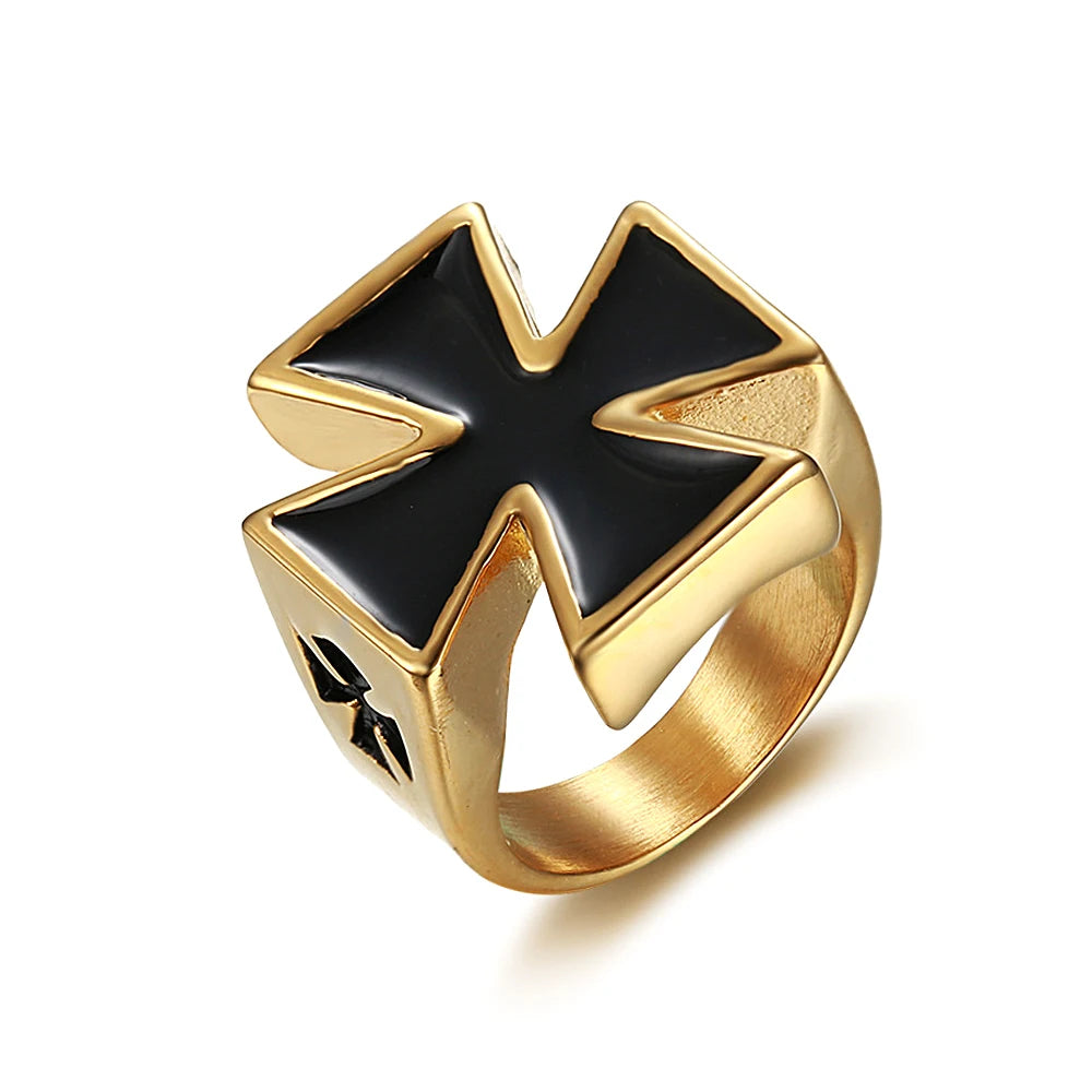 Classic Vintage Iron Cross Shape Ring Men Boy Stainless Steel Cool Motor Biker Ring Party Jewelry Amulet Gift Dropshipping Store