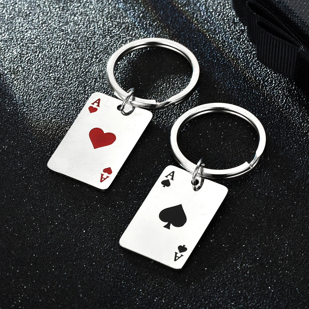 Lucky Spades Heart Ace Poker Card Keychain — Zinc Alloy