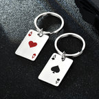 Fashion Lucky Spades Heart Ace Keychain Women Men Stainless Steel Black Red Square Poker Card Key Ring Key Charm Bag Accessories