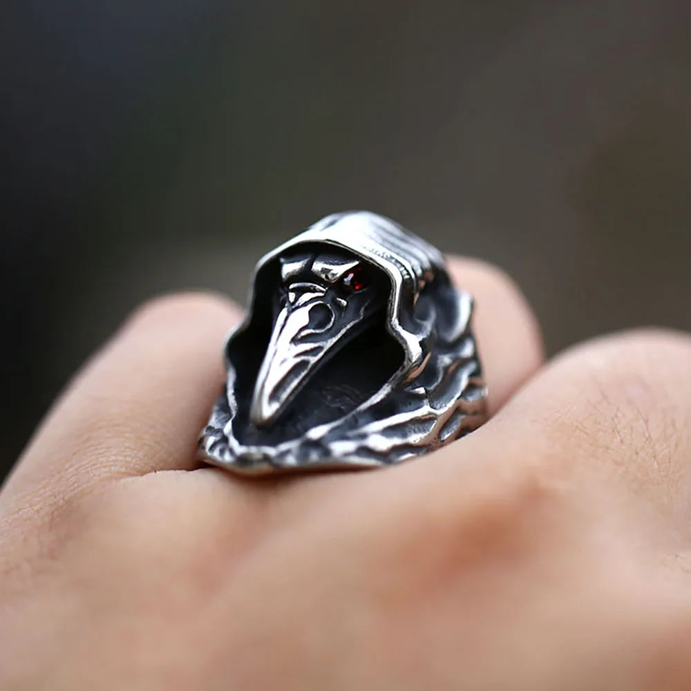 Unique Design Vintage Olecranon Crow Grim Reaper Skull Zircon Rings For Men Boys Punk Creative Personality Jewelry