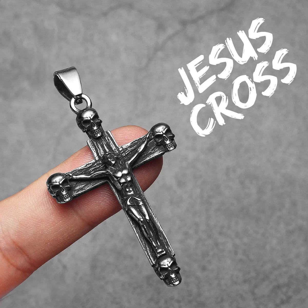 Cross Skull Jesus Pendant Necklace Stainless Steel