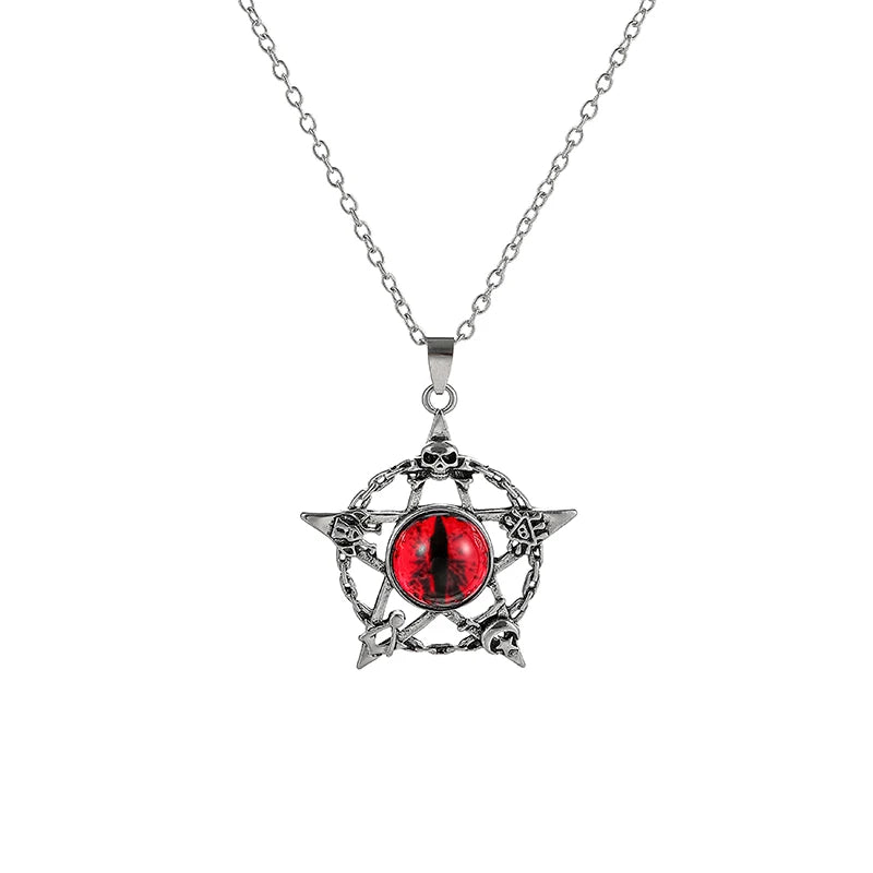 Antique Evil Eye Pendant Necklace For Women Men Creative Punk Hollow Star Colorful Eyeball Connect Choker Chain Jewelry