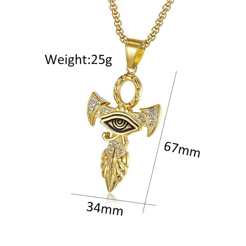Cross Horus Eye Gold Pendant Vintage 316L Punk