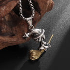 Gold Star Witch Pendant Necklace Retro