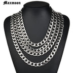 MAXMOON 1 piece Width 3mm/5mm/7mmCurb Cuban Link Chain Necklace for Men Women Basic Punk Stainless Steel Chain Chokers