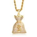Iced Out Dollar Money Bag Pendant Necklace Hip Hop Full Zircon Unisex Cuban Chain Nightclub Party Jewelry Birthday Gift For Men