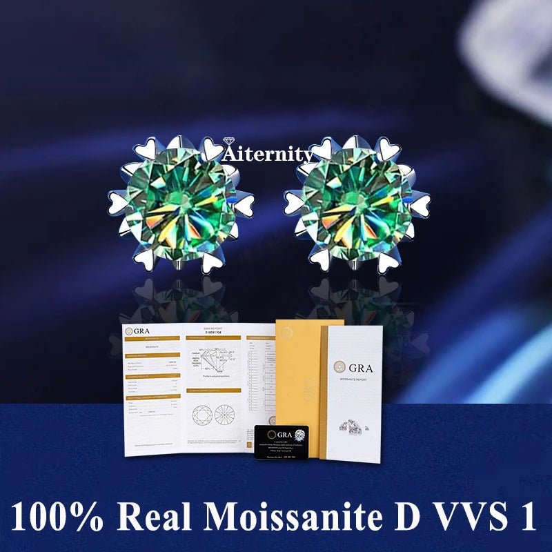 Moissanite Studs Earrings Pass Diamond tester Pen For Men Women 18K Platinum Plated Bride Wedding Gemstone 925 Silver Earrings