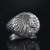 Indian Chief Biker Ring — Silver-Tone