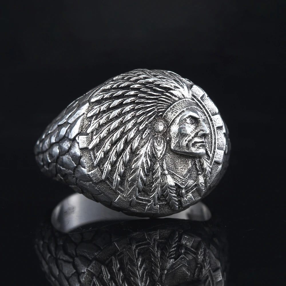 Indian Chief Biker Ring — 925 Silver