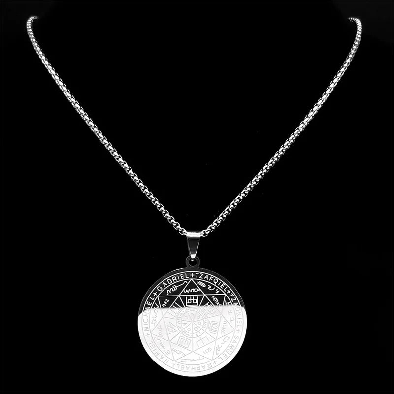 Seven Archangels Amulet Stainless Steel Necklaces Men Seal of Salomon Talisman Christian Protection Jewelry collar