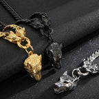 Massive Men's Wolf Head Pendant Necklace for Man 316L Stainless Steel Cuban Link Chain Gothic Hip Hop Streetwear Viking
