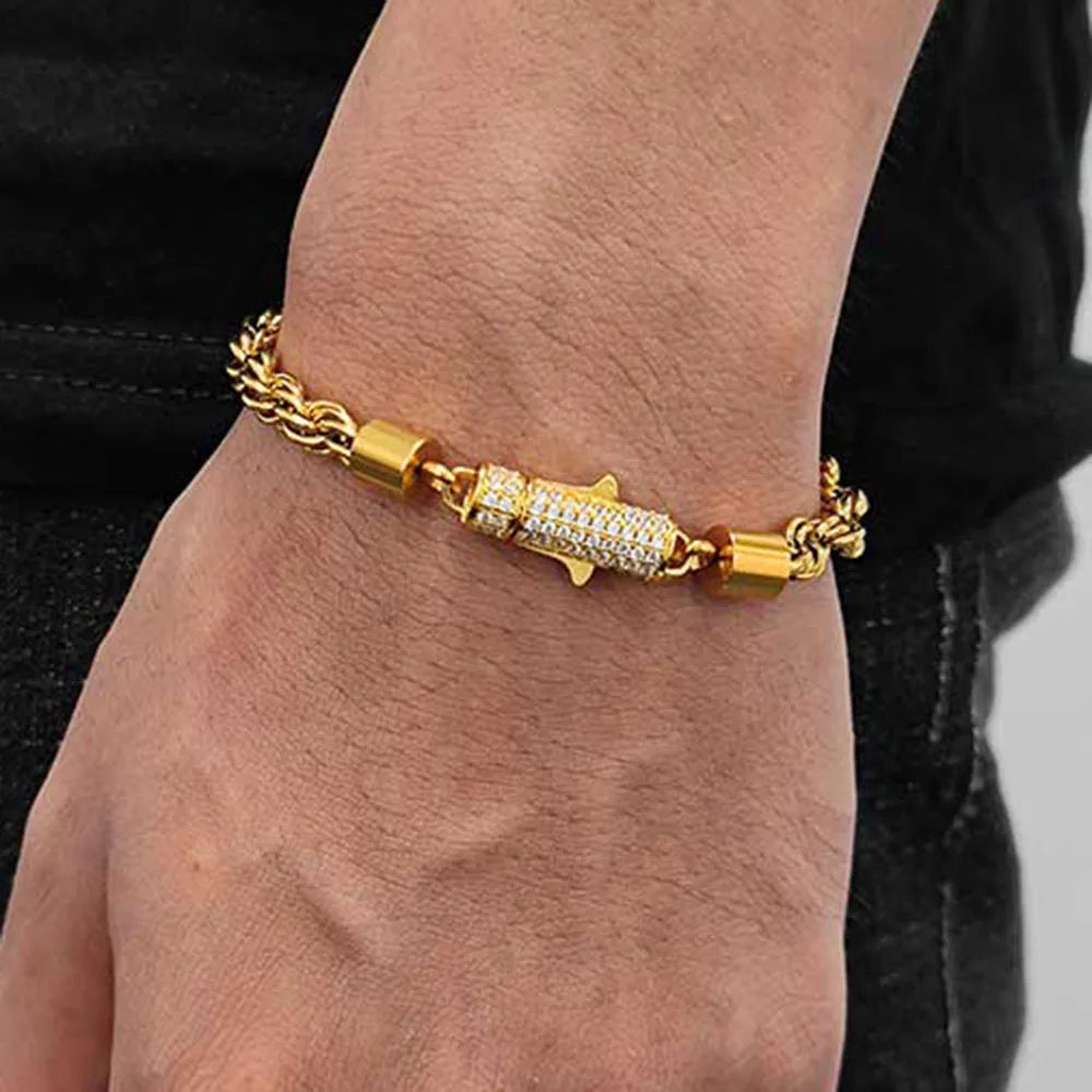 Iced Out Rope Chain Necklace Stainless Steel 6MM
