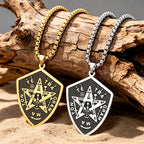 Tetragrammaton Shield Men Necklace Pentagram Protection Amulet Magical Healing Symbol Stainless Steel Wiccan Jewelry