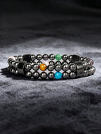 Hematite Stone Bracelet Handmade Woven with Gold color Spacers Cylinder Beads Leather for Energy Protection Reiki Charm Jewelry