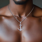 Iced Out Anchor Pendant — 14K Gold