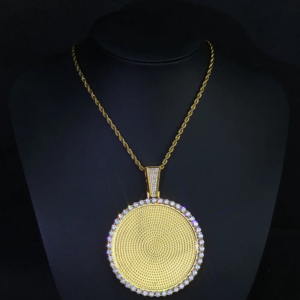 ESKEEM Big Circle Photo Medallions Chain Pendant Iced Out Men Hip Hop Memory Picture Pendant Jewelry Christmas Gift