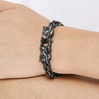 Double Wolf Head Link Chain Bracelet for Man 316L Stainless Steel Biker Charm Bracelets Vintage Punk Motorcycle Viking