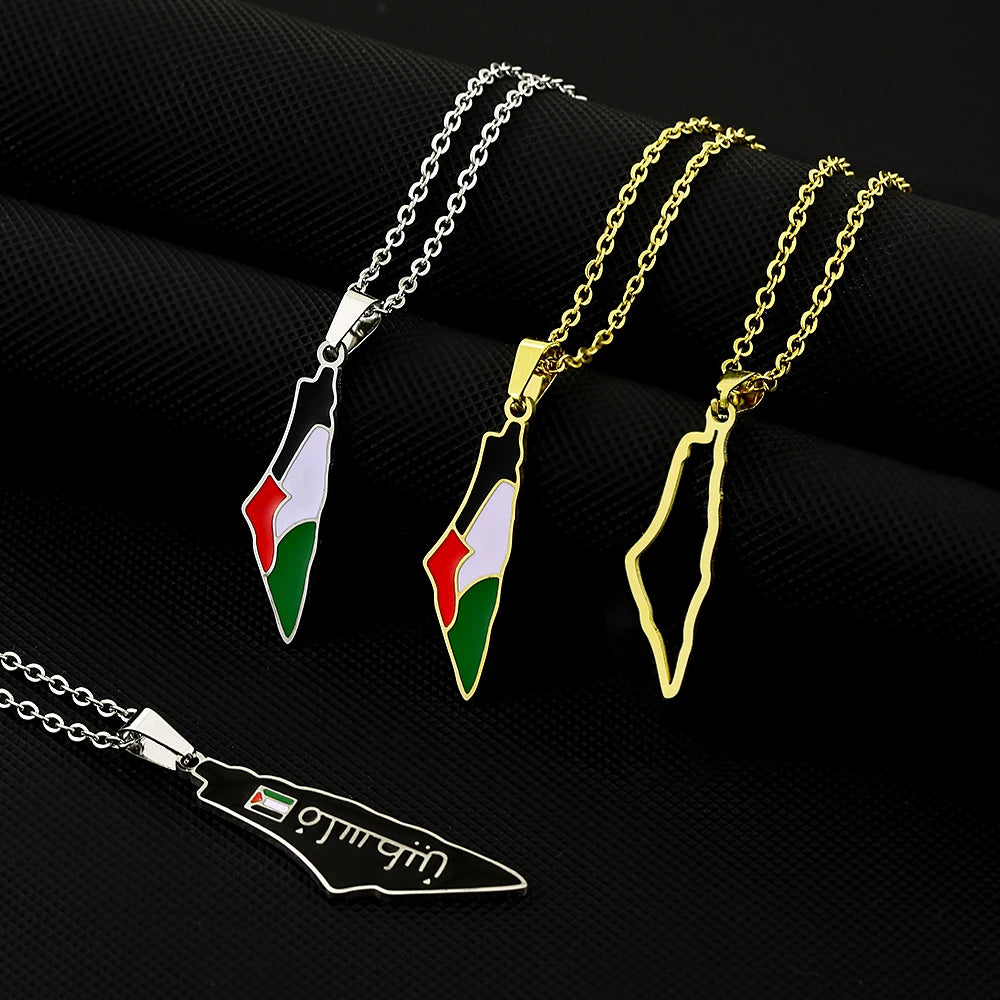 Palestine Map Pendant Necklace — Stainless Steel
