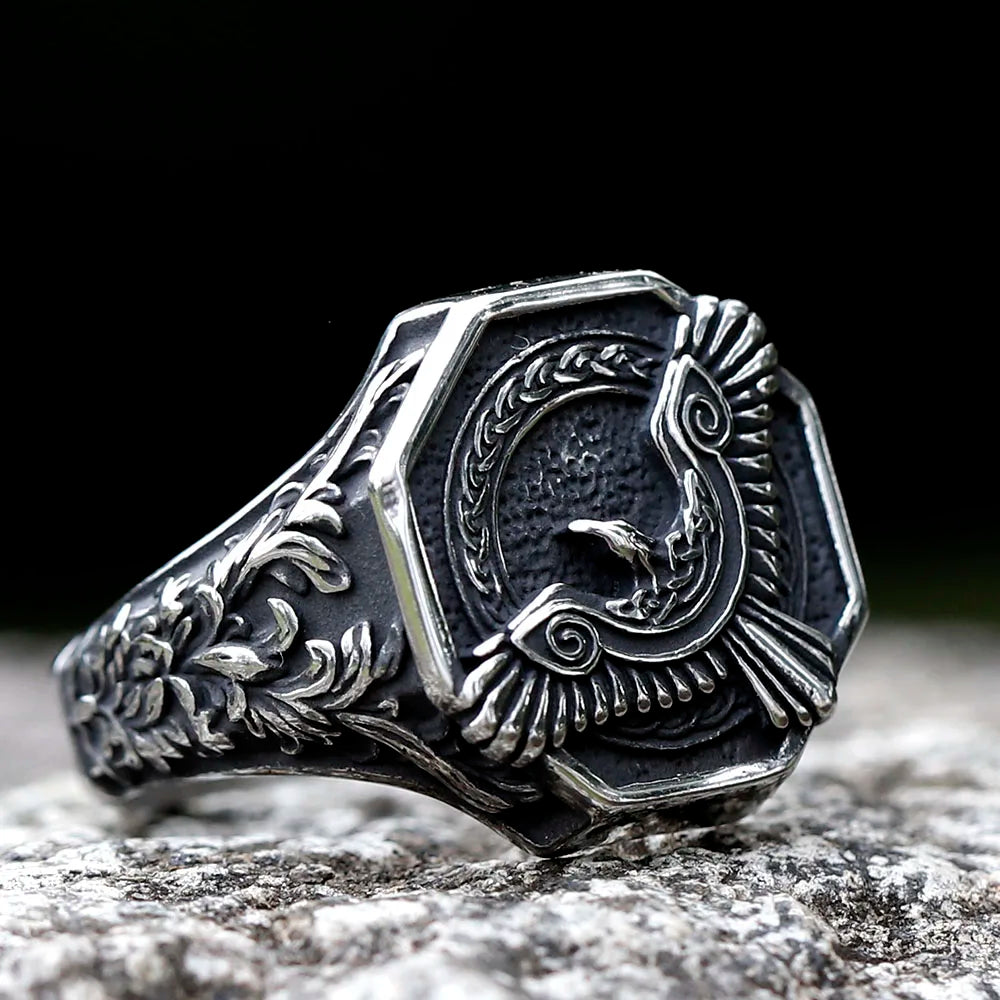 2023 New Amulet 316L Stainless Steel Norse Mythology Flying Eagle Ring For Man Women Viking Pattern Jewelry Party Gift