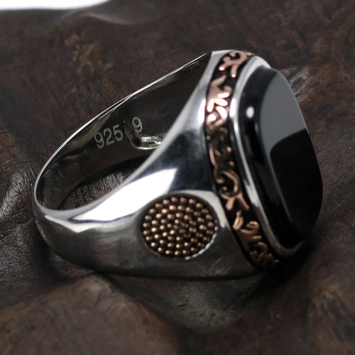 925 Silver Vintage Turkish Ring with Black Onyx