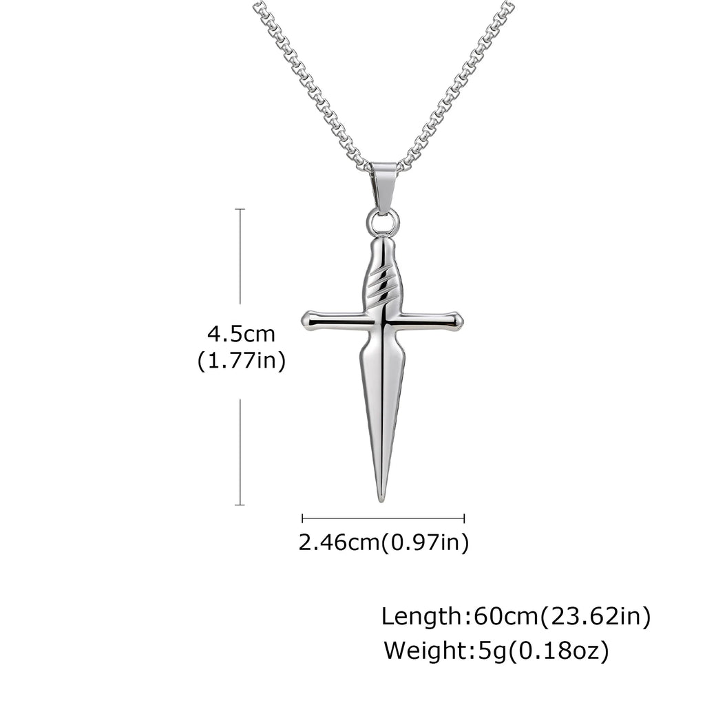 Men's Sword Cross Necklace,Short Sword Stainless Steel Pendant Necklace,Rock Punk Jewelry Gift