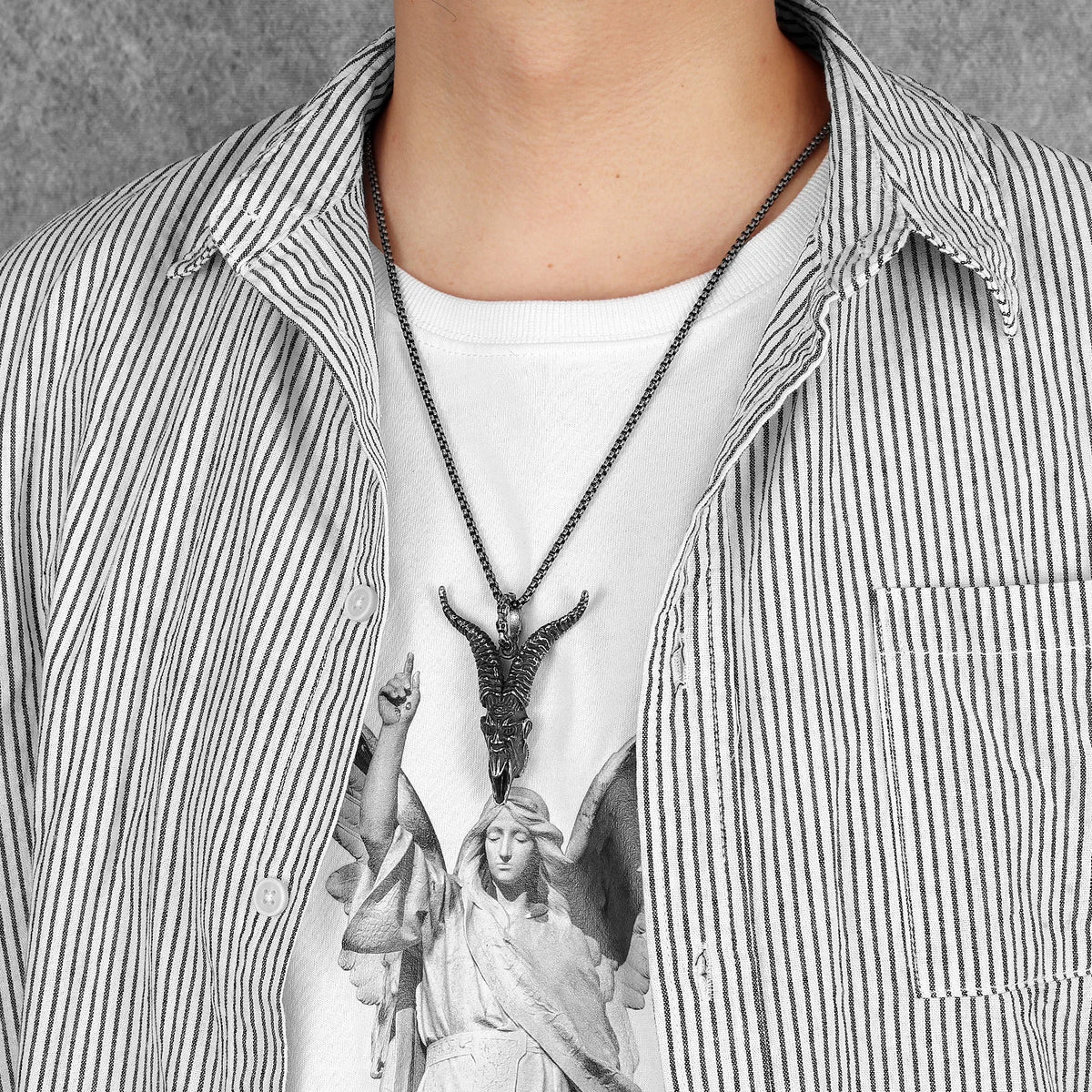 Goat Horn Devil Pendant Necklace — Stainless Steel