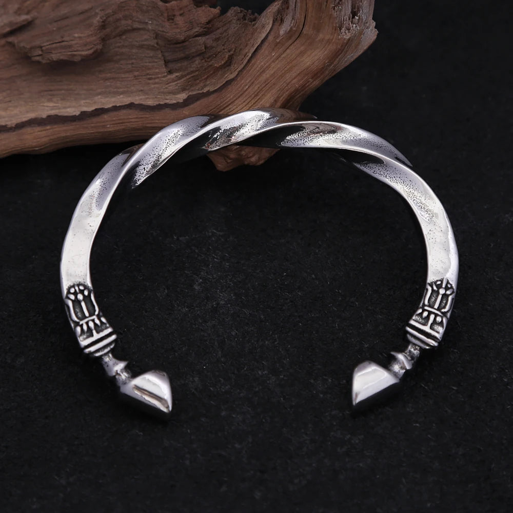 Retro Mobius Twist Horseshoe Open Cuff Bangles Men Stainless Steel Viking Symbol Bangle Punk Statement Jewelry Gift