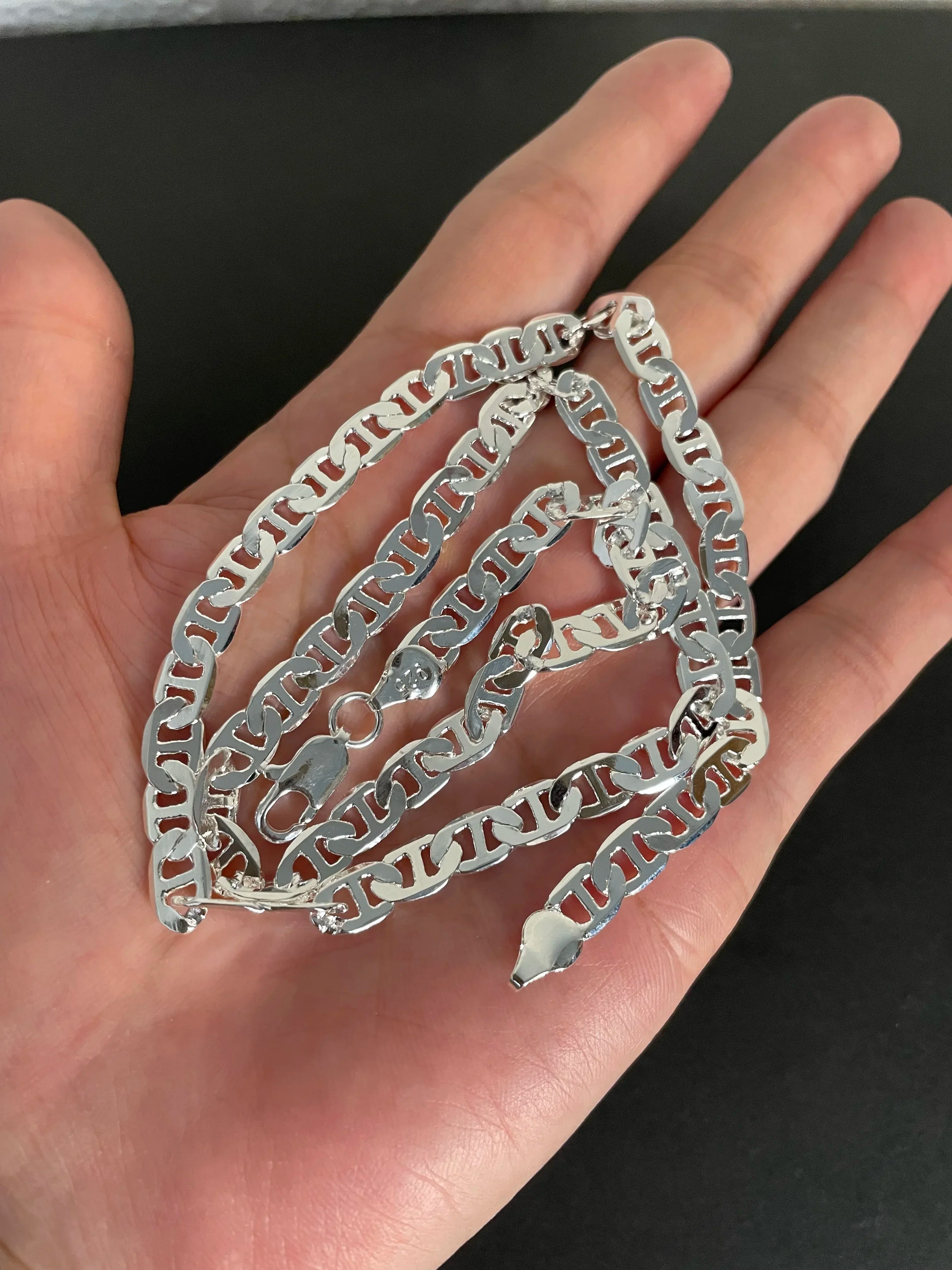 925 Sterling Silver Necklace 6mm Side Z-Shaped Necklace for Men and Women Jewelry Gift 45-60cm