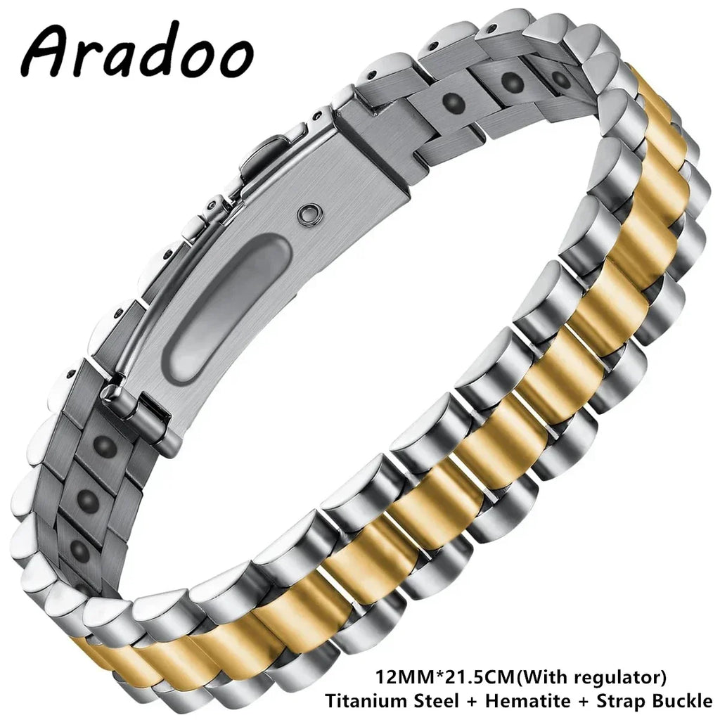 ARADOO Titanium Steel Watch Band Men's Bracelets Stainless Steel Magnetic Wristband Bracelet Gentlemen Jewelry Gifts