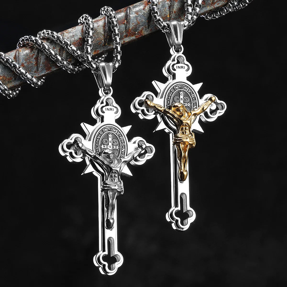INRI Exorcism Cross Pendant — Stainless Steel