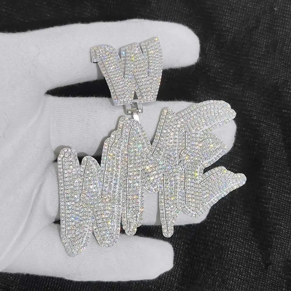 925 Silver VVS Moissanite Letter Pendant