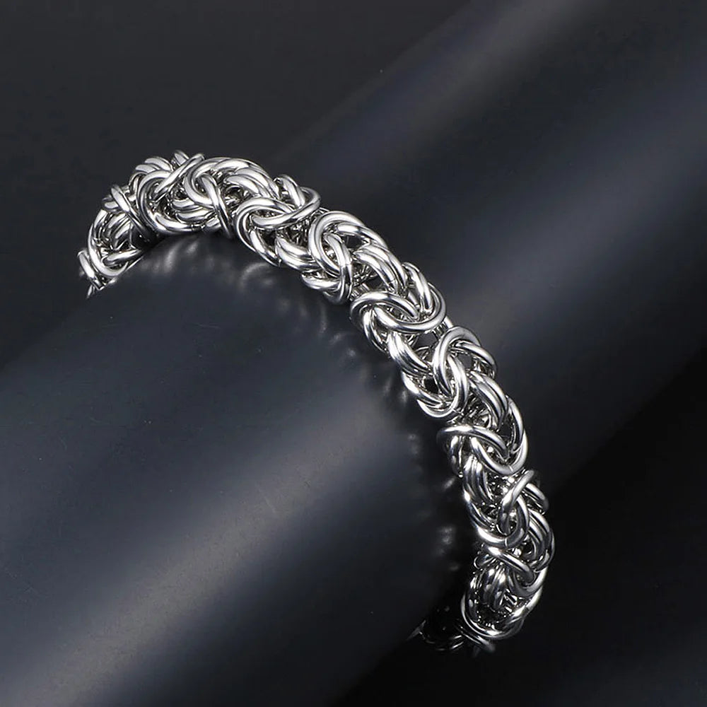 Punk Braided Biker Chain Bracelet — Stainless Steel, 18.5-21.5cm