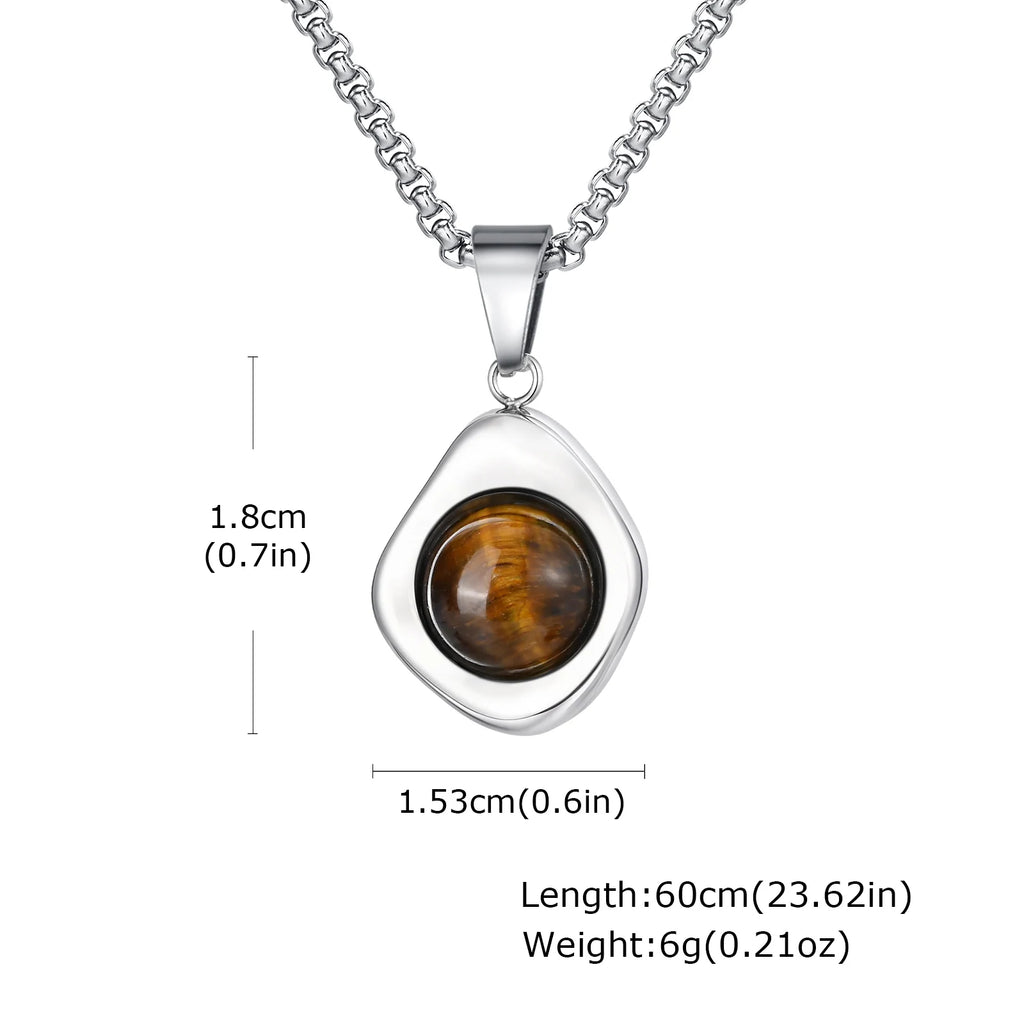 Tiger Eye Stone Stainless Steel Pendant Necklace