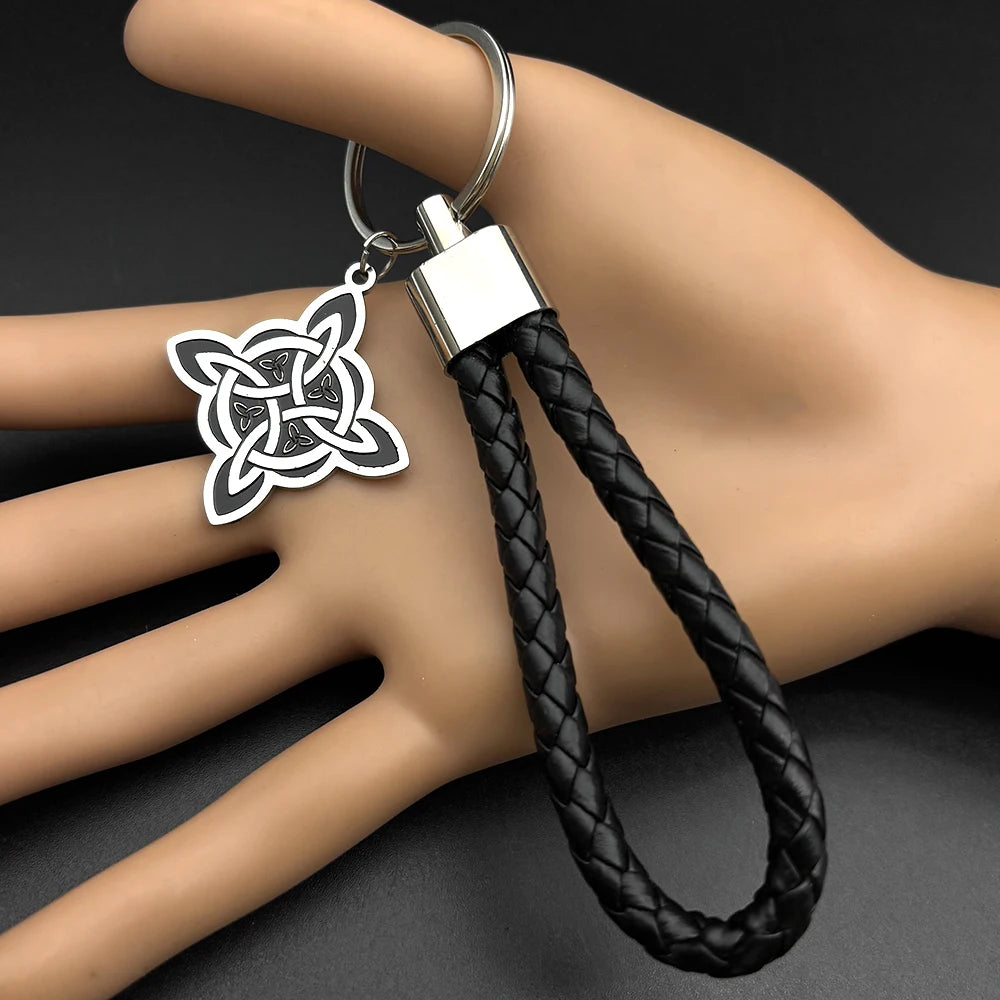Witchcraft Witch Knot Keyring For Women Men Stainless Steel Silver Color Slavic Protection Amulet Keychains Jewelry