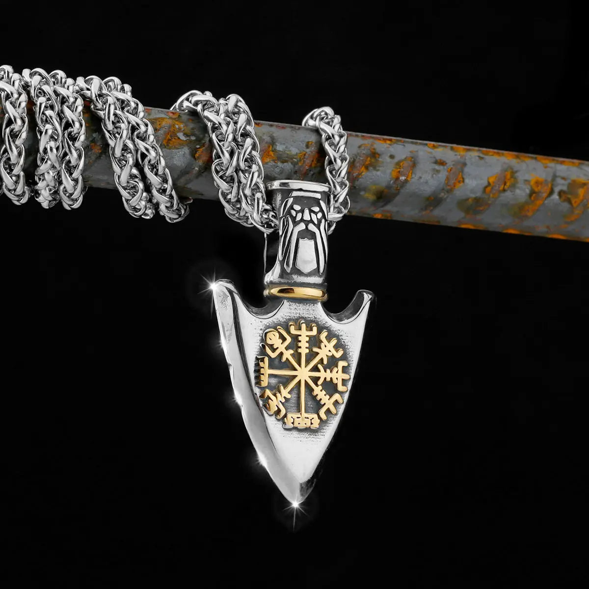 Nordic Totem Amulet Rune Necklace Retro Geometric Pattern Stainless Steel Jewelry Viking Punk Pendant Men's Fashion