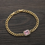 Iced Out Cuban Bracelet Stainless Steel Square Stone