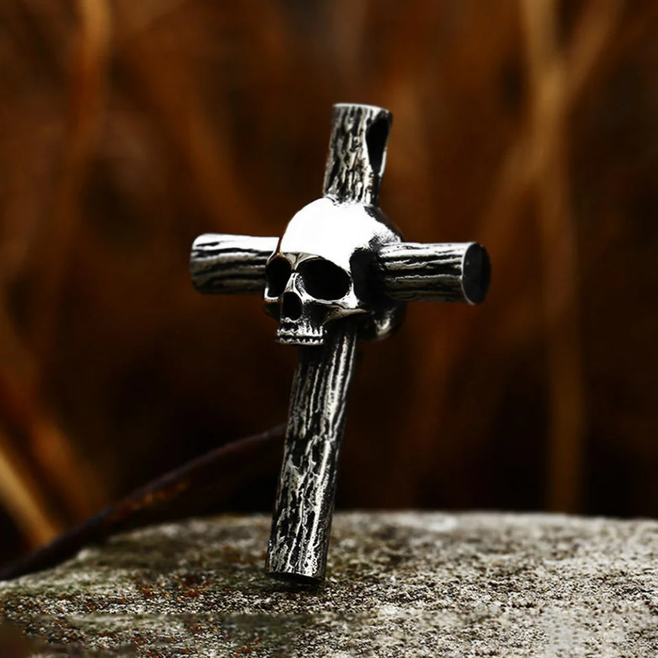 Gothic Stainless Steel Skull Cross Pendant Necklace For Men Women Fashion Punk Hip Hop Simple Necklaces Party Jewelry