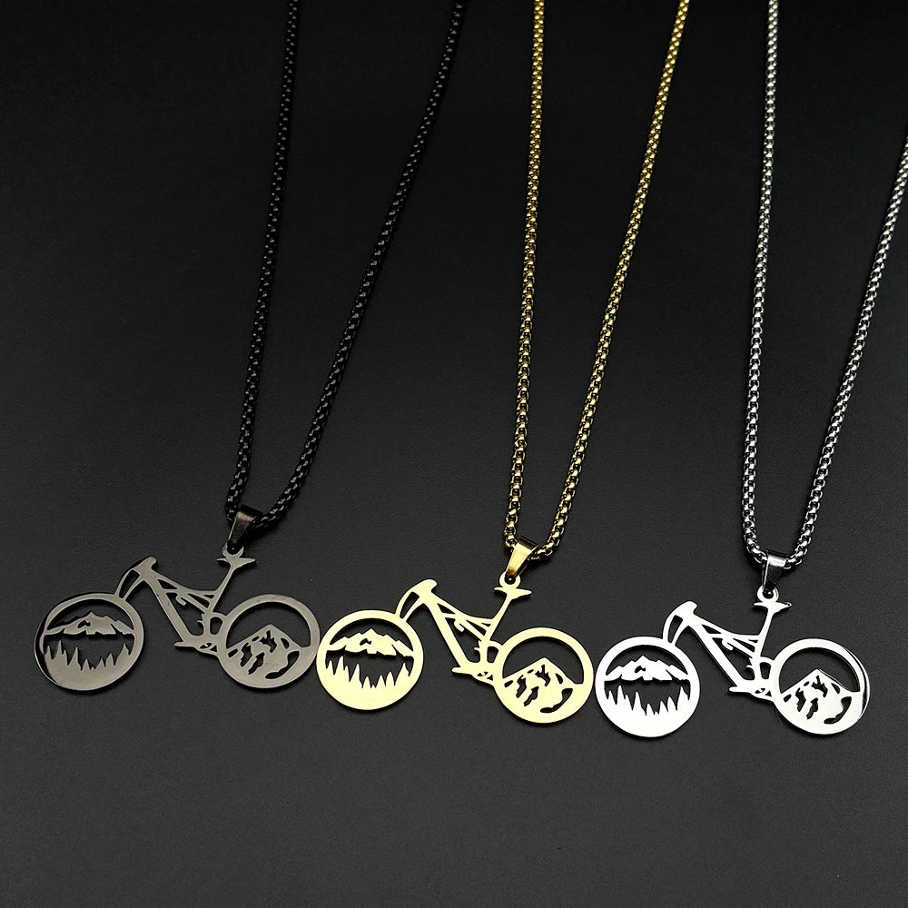 Mountain Bike Pendant Necklace — Stainless Steel