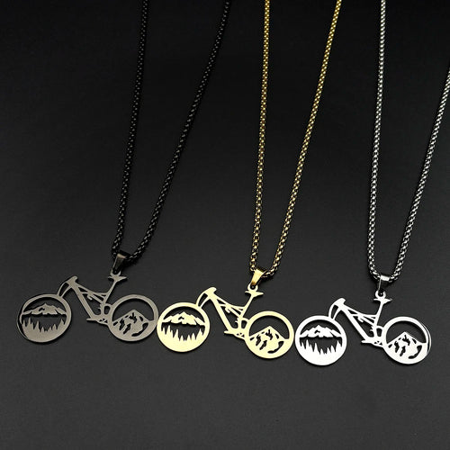 Bicycle Mountain Pendant Necklace For Women Men Stainless Steel Gold Color Sport Male Bike Fashion Party Chain Jewelry Gifts