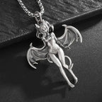 Gothic Punk Sexy Devil Bat Girl Goddess Pendant Necklace for Men and Women Hip Hop Trendy Halloween Cosplay Party